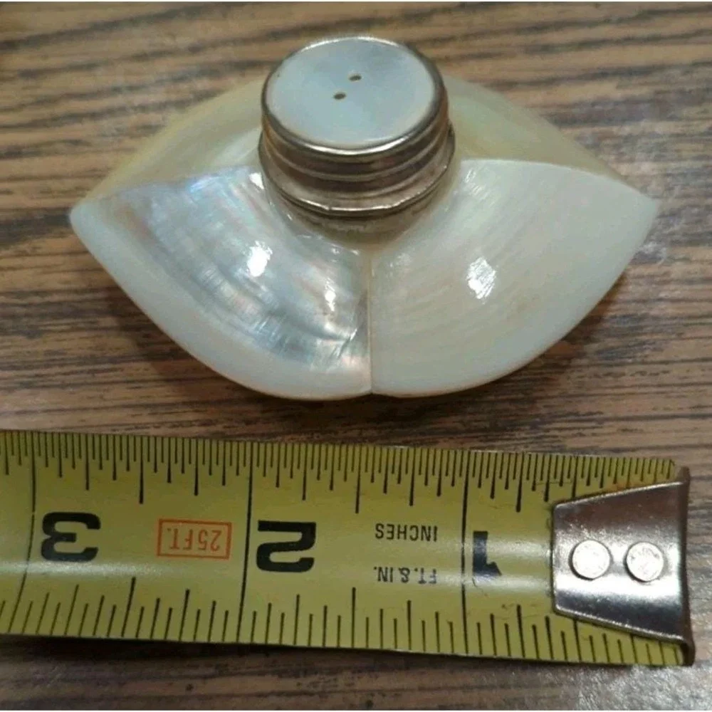Beautiful Vintage Mother of‎ Pearl Shell Salt & Pepper Shakers OAK Handmade